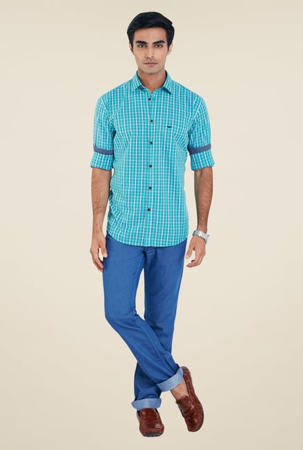Park Avenue Turquoise Checks Shirt Park Avenue Turquoise Checks Shirt