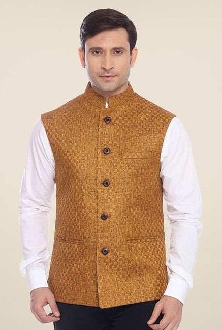 Raymond Mustard Textured Nehru Jacket Raymond Mustard Textured Nehru Jacket