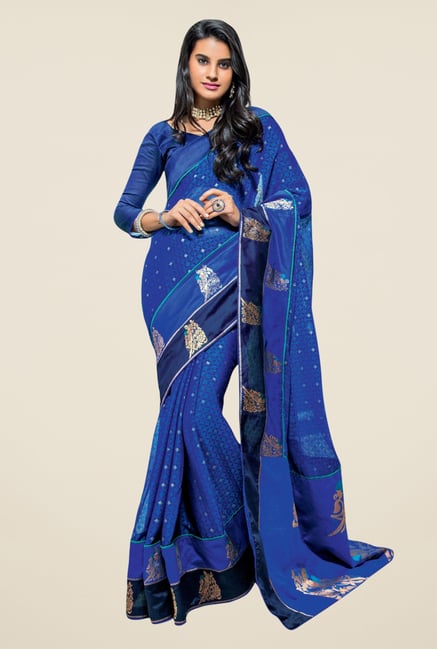 Triveni Blue Printed Brasso Saree Triveni Blue Printed Brasso Saree