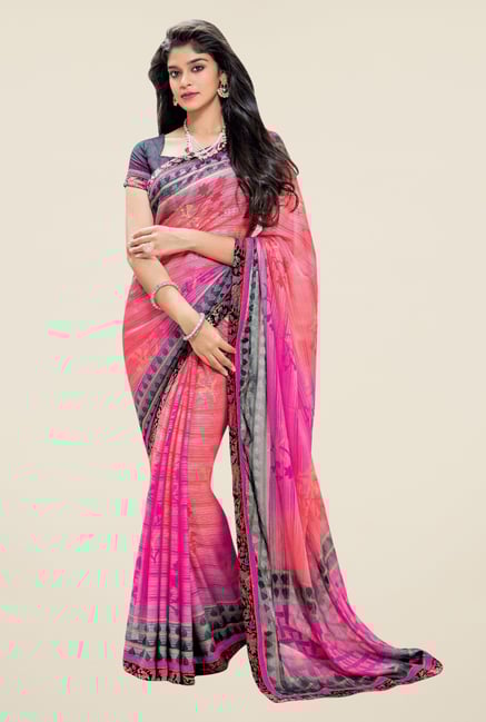 Triveni Pink Printed Brasso Saree Triveni Pink Printed Brasso Saree