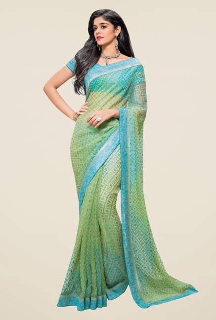 Triveni Green & Blue Printed Brasso Saree Triveni Green & Blue Printed Brasso Saree