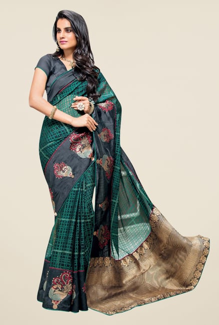 Triveni Green Printed Brasso Saree Triveni Green Printed Brasso Saree