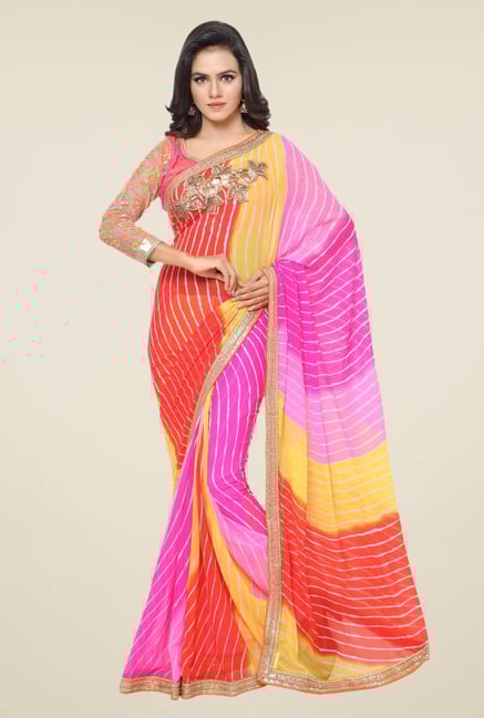 Triveni Multicolor Striped Faux Georgette Chiffon Saree Triveni Multicolor Striped Faux Georgette Chiffon Saree