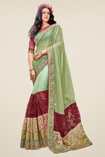 Triveni Green Embroidered Net Lycra Saree Triveni Green Embroidered Net Lycra Saree