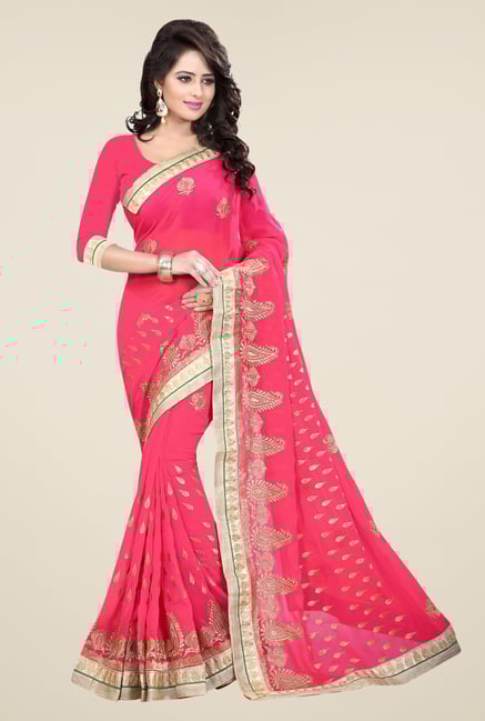 Triveni Pink Embroidered Faux Georgette Saree Triveni Pink Embroidered Faux Georgette Saree
