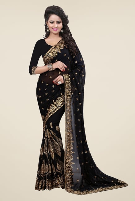 Triveni Black Embroidered Faux Georgette Saree Triveni Black Embroidered Faux Georgette Saree