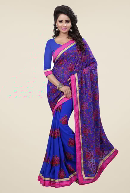 Triveni Blue Embroidered Faux Georgette Saree Triveni Blue Embroidered Faux Georgette Saree
