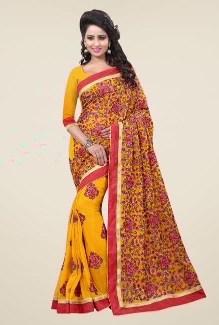 Triveni Yellow Embroidered Faux Georgette Saree Triveni Yellow Embroidered Faux Georgette Saree