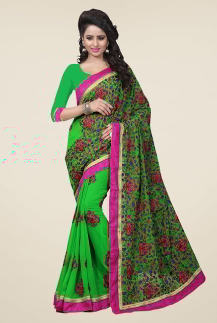 Triveni Green Embroidered Faux Georgette Saree Triveni Green Embroidered Faux Georgette Saree