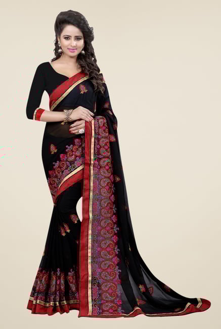 Triveni Black Embroidered Faux Georgette Saree Triveni Black Embroidered Faux Georgette Saree