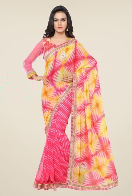 Triveni Pink Printed Faux Georgette Chiffon Saree Triveni Pink Printed Faux Georgette Chiffon Saree