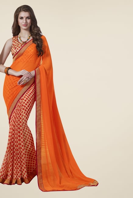 Triveni Red & Orange Printed Faux Georgette Saree Triveni Red & Orange Printed Faux Georgette Saree