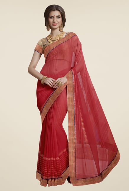 Triveni Pink Solid Faux Georgette Saree Triveni Pink Solid Faux Georgette Saree