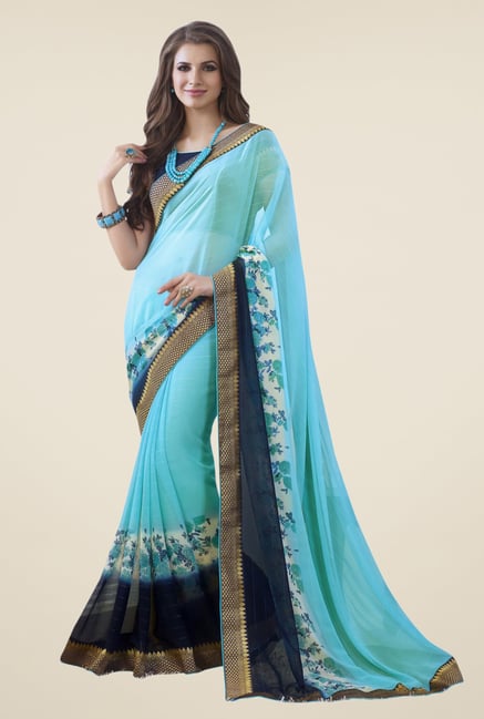 Triveni Sky Blue Printed Faux Georgette Saree Triveni Sky Blue Printed Faux Georgette Saree