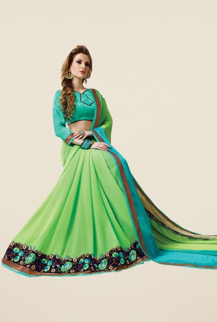 Triveni Green & Blue Embroidered Faux Georgette Saree Triveni Green & Blue Embroidered Faux Georgette Saree