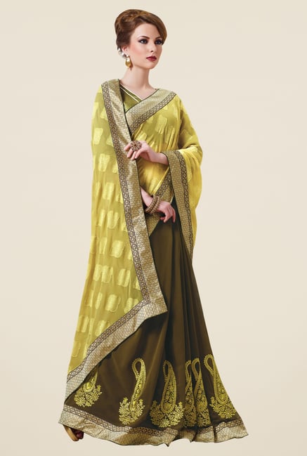 Triveni Olive Embroidered Faux Georgette Saree Triveni Olive Embroidered Faux Georgette Saree