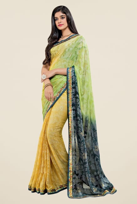 Triveni Yellow Printed Brasso Saree Triveni Yellow Printed Brasso Saree