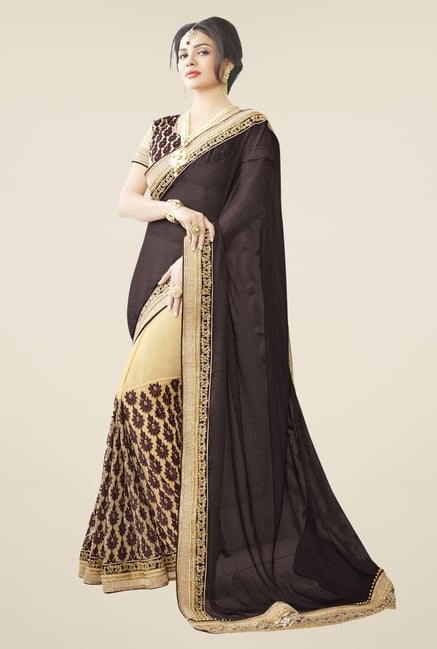 Triveni Beige & Black Embroidered Faux Georgette Saree Triveni Beige & Black Embroidered Faux Georgette Saree