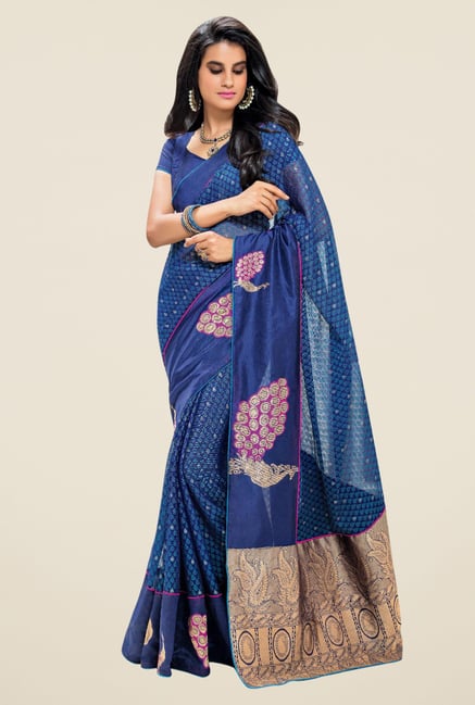 Triveni Blue Printed Brasso Saree Triveni Blue Printed Brasso Saree