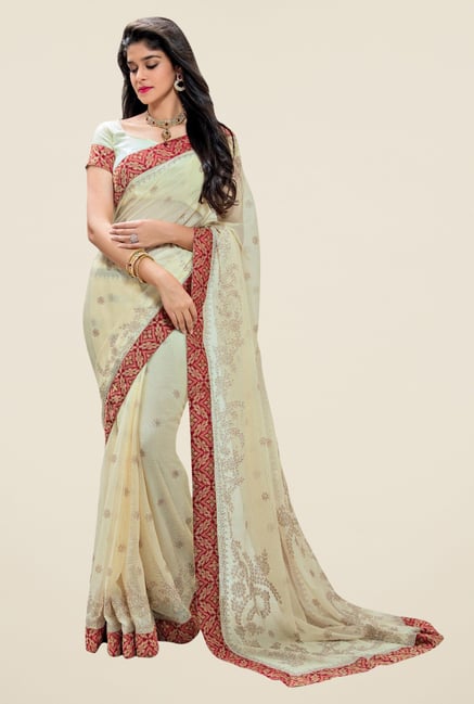 Triveni Beige Printed Brasso Saree Triveni Beige Printed Brasso Saree