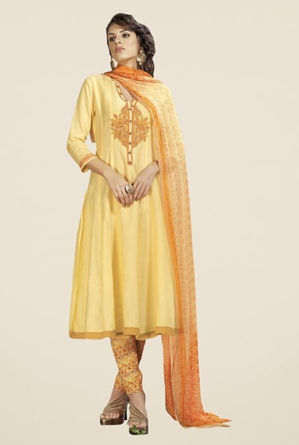 Triveni Admirable Yellow Satin Cotton Dress Material Triveni Admirable Yellow Satin Cotton Dress Material