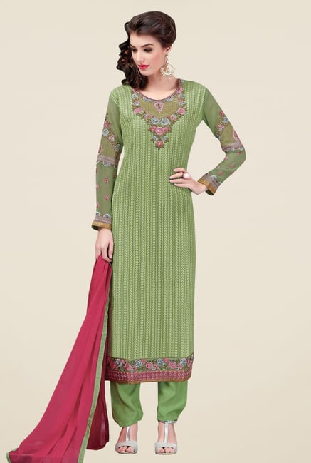 Triveni Adorable Green Faux Georgette Dress Material Triveni Adorable Green Faux Georgette Dress Material