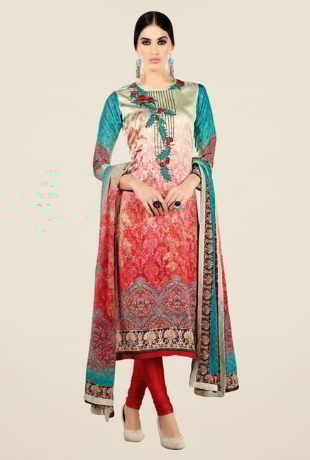 Triveni Pretty Multicolor Satin Crepe Dress Material Triveni Pretty Multicolor Satin Crepe Dress Material