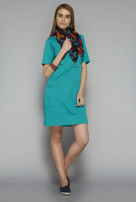 Bombay Paisley by Westside Turquoise Solid Dress Bombay Paisley by Westside Turquoise Solid Dress