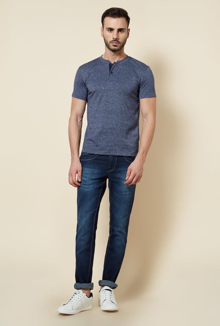 Zudio Indigo Henley Slim Fit T Shirt Zudio Indigo Henley Slim Fit T Shirt