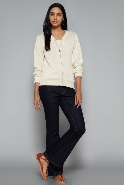LOV by Westside Off White Solid Cardigan LOV by Westside Off White Solid Cardigan