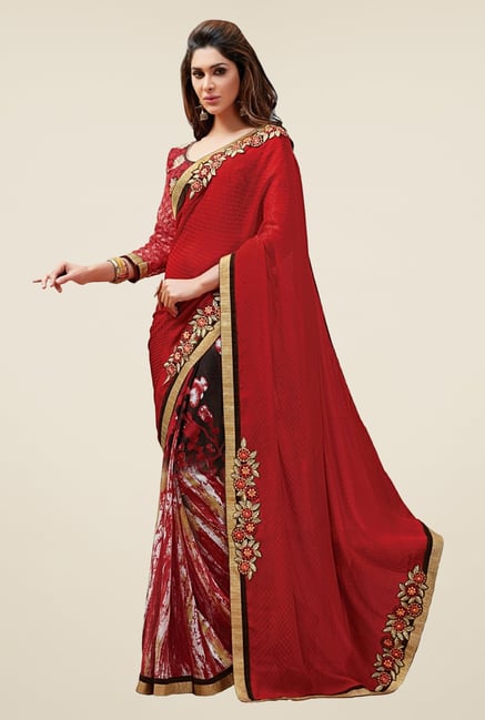 Triveni Glorious Maroon Georgette Chiffon Saree Triveni Glorious Maroon Georgette Chiffon Saree