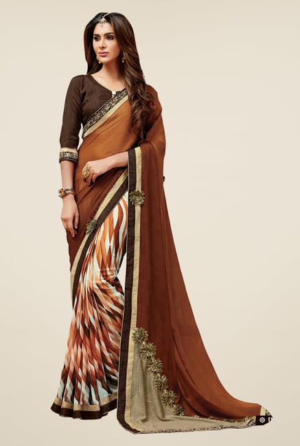 Triveni Adorable Brown Georgette Chiffon Saree Triveni Adorable Brown Georgette Chiffon Saree