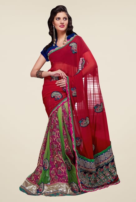 Triveni Spectacular Multicolor Georgette Net Lehenga Saree Triveni Spectacular Multicolor Georgette Net Lehenga Saree