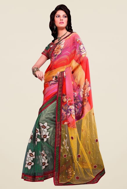 Triveni Captivating Multicolor Net Satin Saree Triveni Captivating Multicolor Net Satin Saree