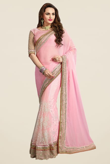 Triveni Striking Pink Chiffon Net Saree Triveni Striking Pink Chiffon Net Saree