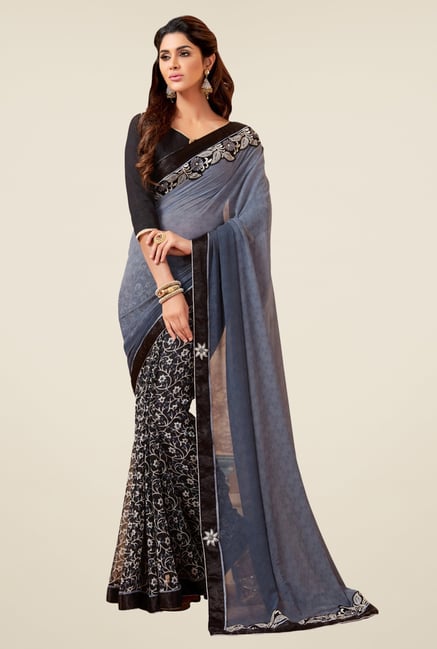 Triveni Amazing Black & Grey Faux Georgette Saree Triveni Amazing Black & Grey Faux Georgette Saree