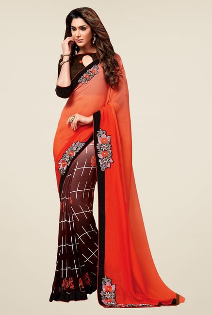 Triveni Divine Brown & Orange Faux Georgette Saree Triveni Divine Brown & Orange Faux Georgette Saree