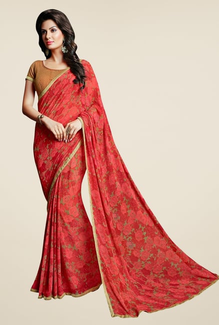 Triveni Striking Red Faux Georgette Saree Triveni Striking Red Faux Georgette Saree