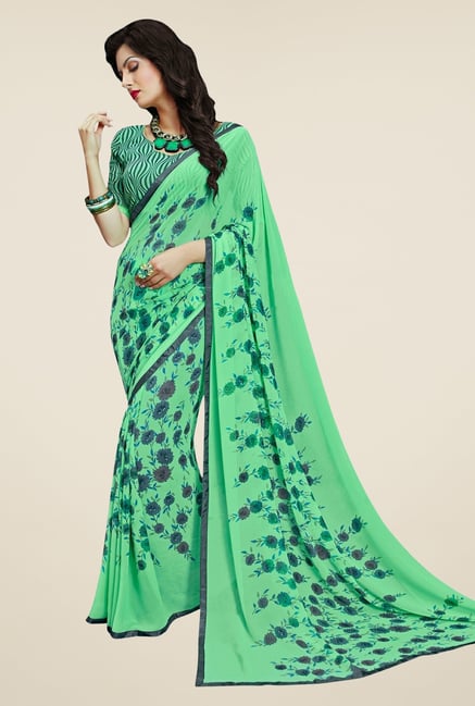 Triveni Graceful Green Faux Georgette Saree Triveni Graceful Green Faux Georgette Saree