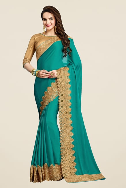Triveni Elite Teal Crape Saree Triveni Elite Teal Crape Saree