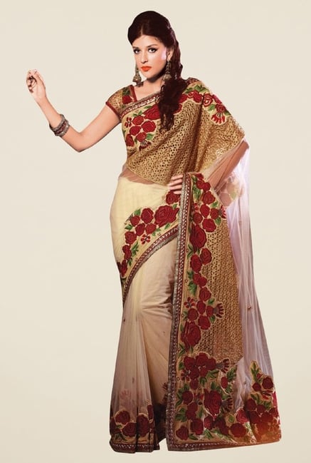 Triveni Awesome Beige Net Saree Triveni Awesome Beige Net Saree