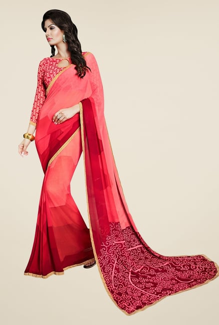 Triveni Stylish Peach Faux Georgette Saree Triveni Stylish Peach Faux Georgette Saree