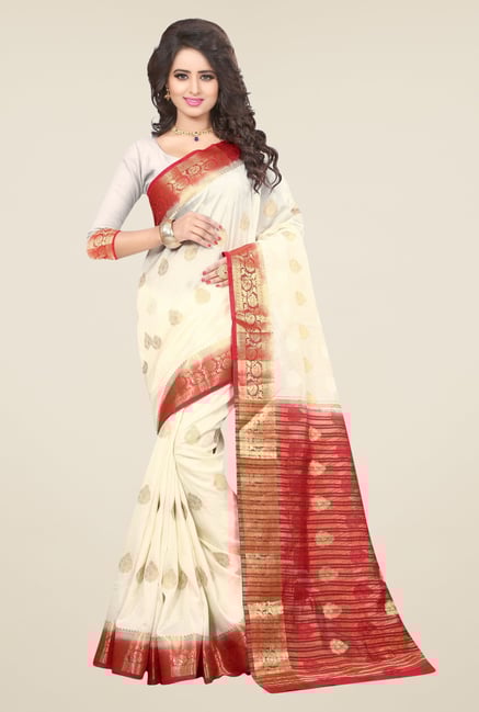 Triveni Beautiful Cream Nylon Art Silk Saree Triveni Beautiful Cream Nylon Art Silk Saree