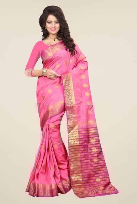 Triveni Smart Pink Nylon Art Silk Saree Triveni Smart Pink Nylon Art Silk Saree