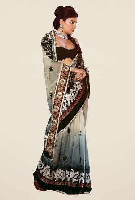 Triveni Spectacular Grey Net Saree Triveni Spectacular Grey Net Saree