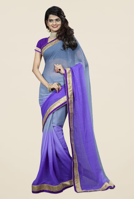 Triveni Beautiful Purple Chiffon Saree Triveni Beautiful Purple Chiffon Saree