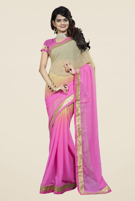Triveni Classy Pink & Beige Chiffon Saree Triveni Classy Pink & Beige Chiffon Saree