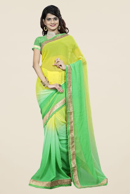 Triveni Smart Green & Yellow Chiffon Saree Triveni Smart Green & Yellow Chiffon Saree