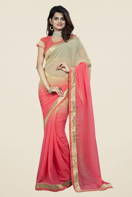 Triveni Pleasing Peach & Beige Chiffon Saree Triveni Pleasing Peach & Beige Chiffon Saree