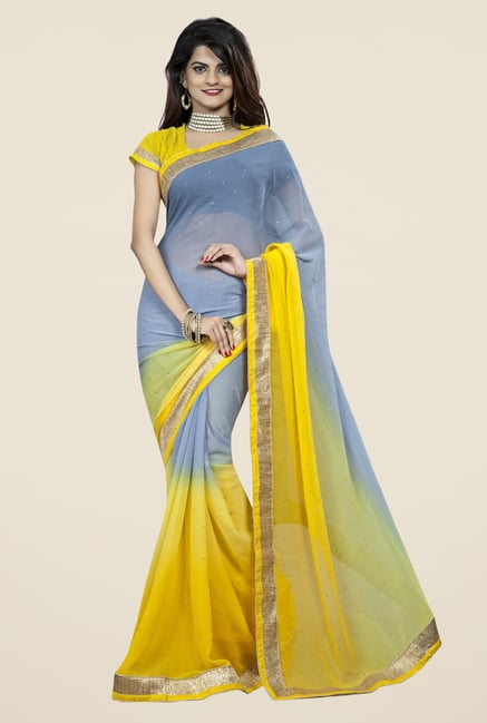 Triveni Trendy Yellow & Grey Chiffon Saree Triveni Trendy Yellow & Grey Chiffon Saree